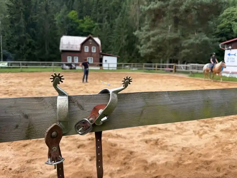 Ostruhy pověšené na plotě